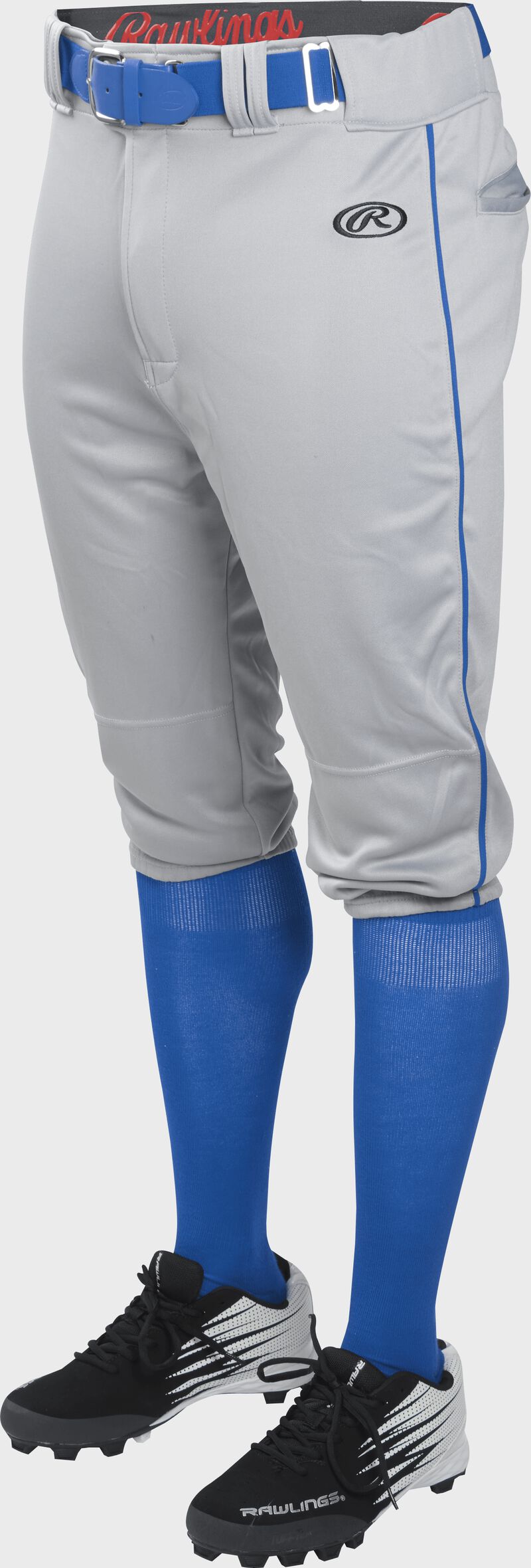 Front of Rawlings Blue Gray/Royal Adult Launch Piped Knicker Baseball Pant - SKU #LNCHKPP-BG/R loading=