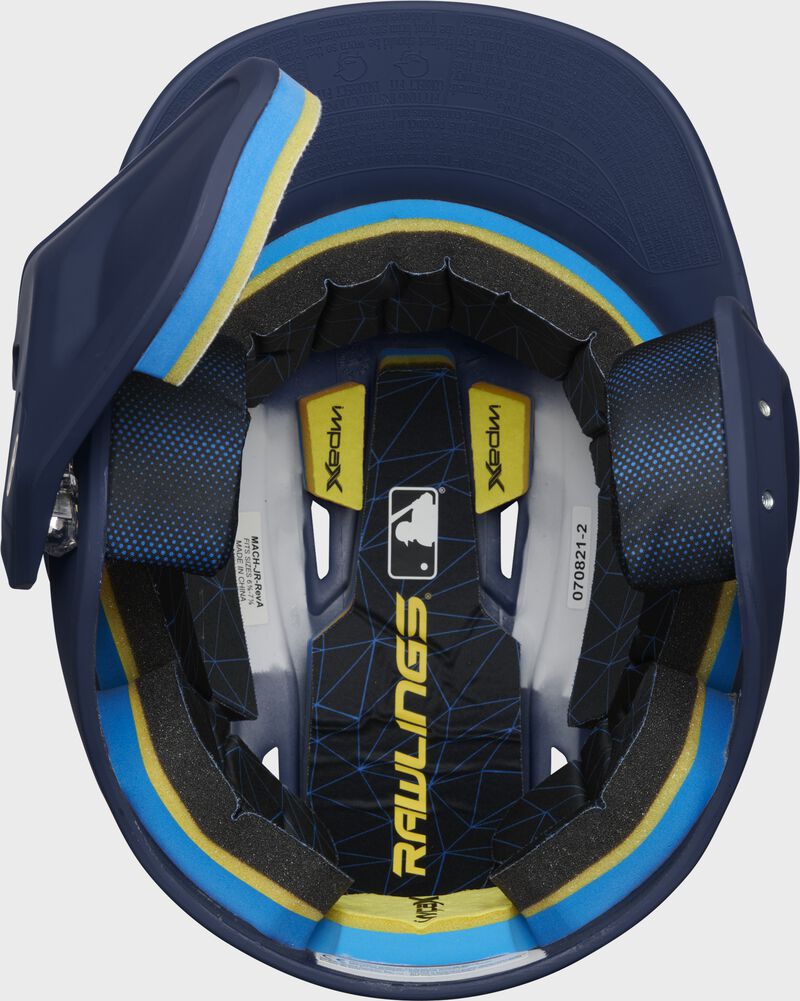 Inside view of Rawlings Mach Carbon Batting Helmet - SKU: MAAL loading=