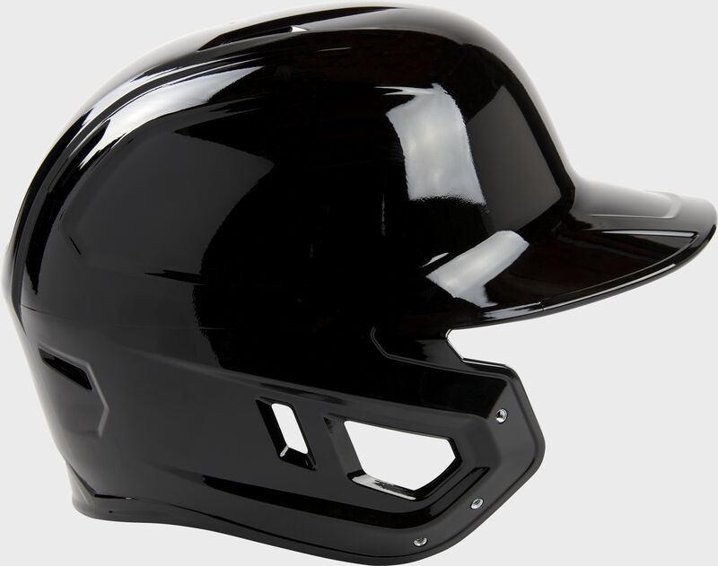 Right side of a black Mach single ear batting helmet with the ear protection for a lefty batter - SKU: MSE01A-LHB loading=