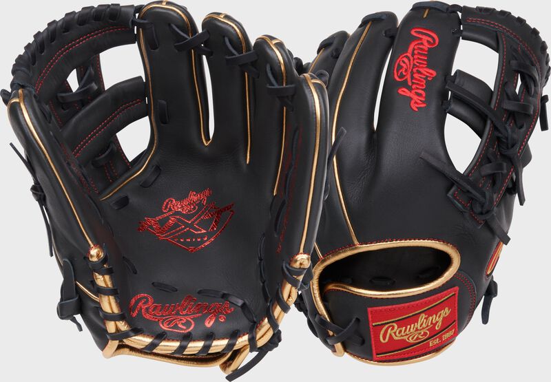 2 images showing the palm & back of a dark shadow NXT Series 11.5" ContoUR Fit infield glove loading=