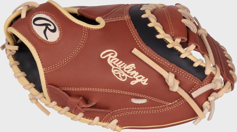 Thumb of a dark brown NXT Series 32.5" ContoUR Fit catcher's mitt with a tan Rawlings script logo loading=