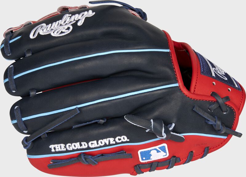 Navy back of a Minnesota Twins Heart of the Hide infield glove with the MLB logo on the pinky - SKU: RSGPRO204-13MIN loading=