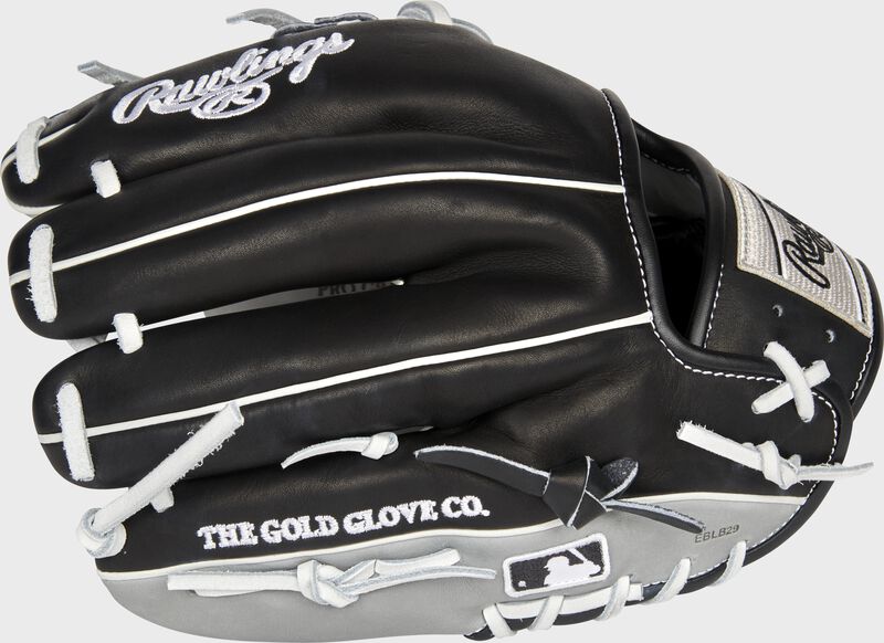 Black/gray back of a Heart of the Hide Chicago White Sox glove with the MLB logo on the pinky - SKU: RSGPRO204-2CHW loading=