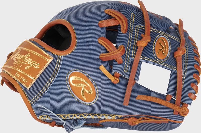 Thumb of a Heart of the Hide Pro Label Denim infield glove with a Pro I-web loading=