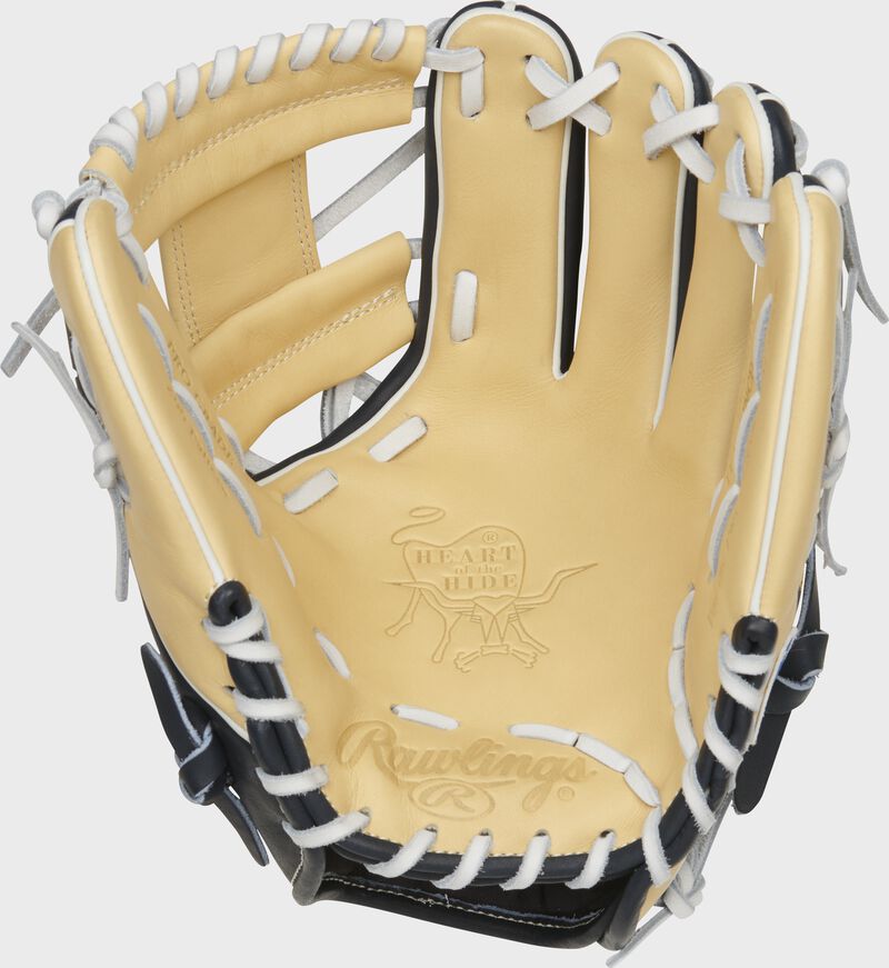 Camel palm of a Rawlings Milwaukee Brewers HOH glove with white laces - SKU: RSGPRO204-2MIL loading=