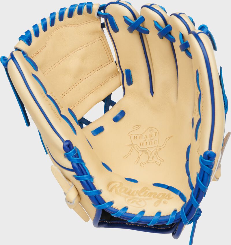 Camel palm of a Rawlings Heart of the Hide Gameday 57 Jeremy Peña glove with royal laces - SKU: PRO2174-8JP loading=