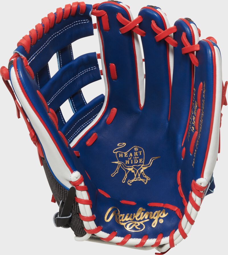 Royal palm of a Rawlings Gameday 57 Series Adolis García Heart of the Hide Glove loading=