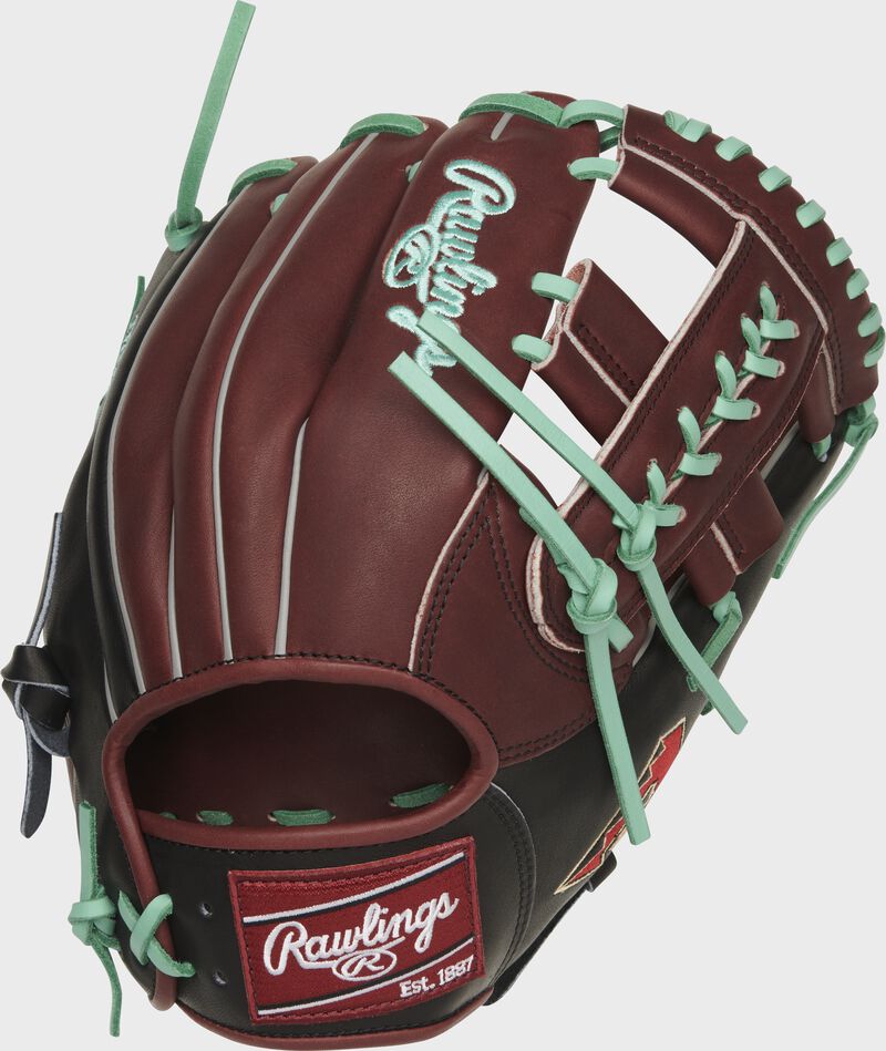 Shell back view of sherry and black 2021 Arizona Diamondbacks Heart of the Hide glove loading=