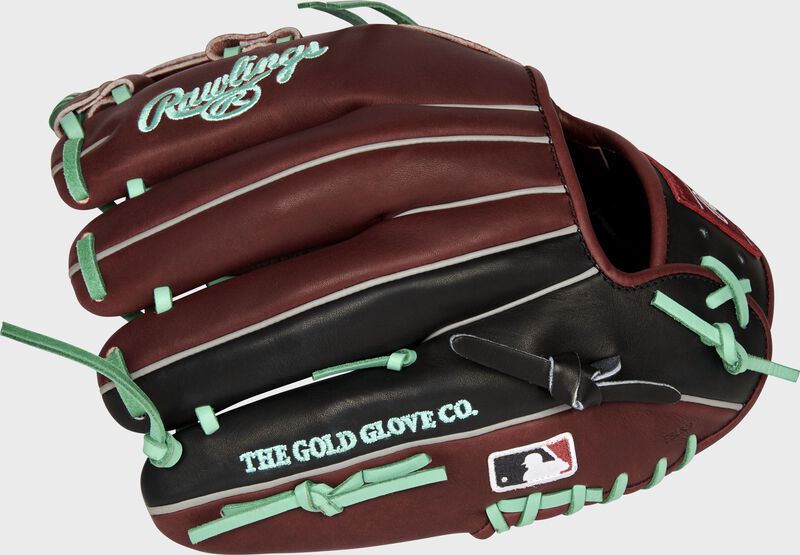 Pinky back view of sherry and black 2021 Arizona Diamondbacks Heart of the Hide glove loading=