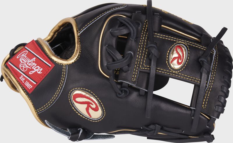 Thumb of a black JP Crawford Gameday 57 Pro Preferred infield glove with a Pro I-web and gold oval-R - SKU: RPROS2175-2JC-RHT loading=
