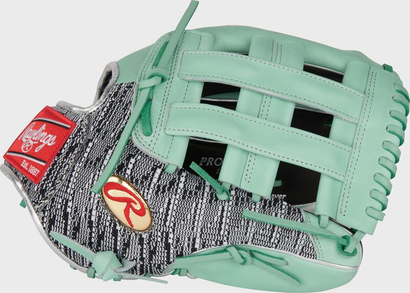Zebra knit thumb of an ocean mint Gameday 57 Series Byron Buxton Pro Preferred glove with a Pro H-web loading=