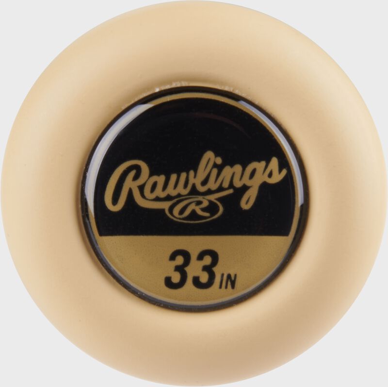 Tan/black knob of a Rawlings 2025 Icon 33" BBCOR baseball bat loading=