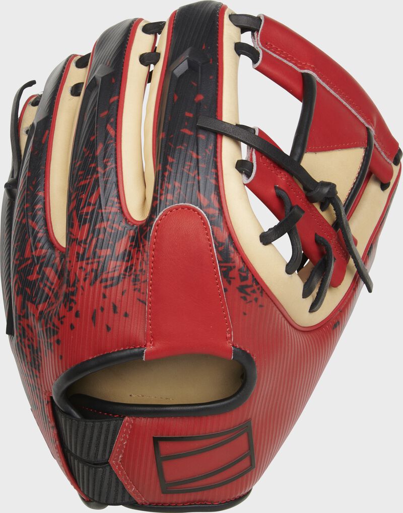 Back of a REV1X 11.5" I-web glove with a red/black stylized design - SKU: REV204-2XCS loading=
