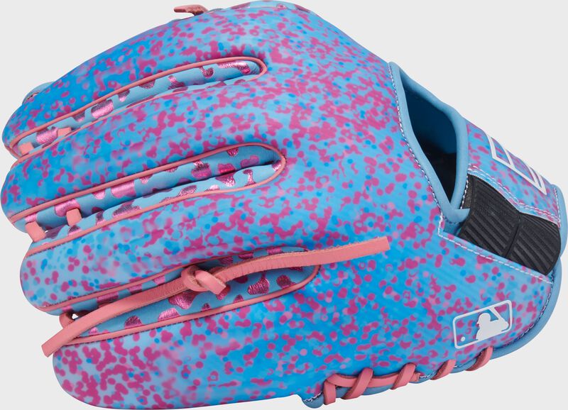 Back of a Rawlings exclusive REV1X 11.75" infield glove with the MLB logo on the pinky loading=