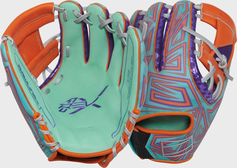 Two images showing the back & palm of a Rawlings Exclusive REV1X 11.75" infield glove loading=