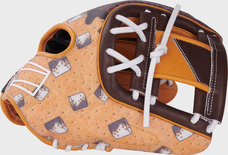 Thumb of a brown REV1X 11.75" S'mores infield glove with a tan/brown Pro I web loading=