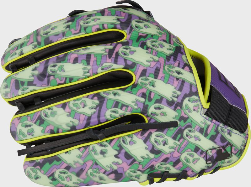 Ghosts print back of a Rawlings REV1X Halloween infield glove loading=