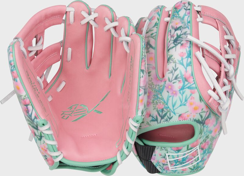 Two images showing the palm & back of a Rawlings REV1X Mother's Day glove loading=