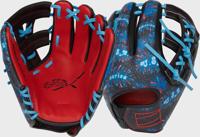 Image showing the palm & back of a Rawlings REV1X 4th of July infield glove loading=