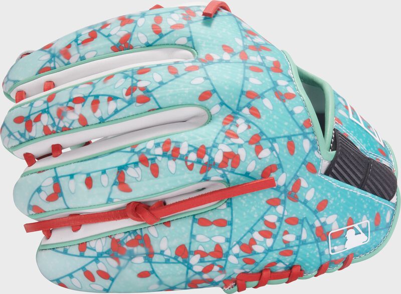 Holiday lights design back of an exclusive REV1X 11.75" Holiday Lights infield glove loading=