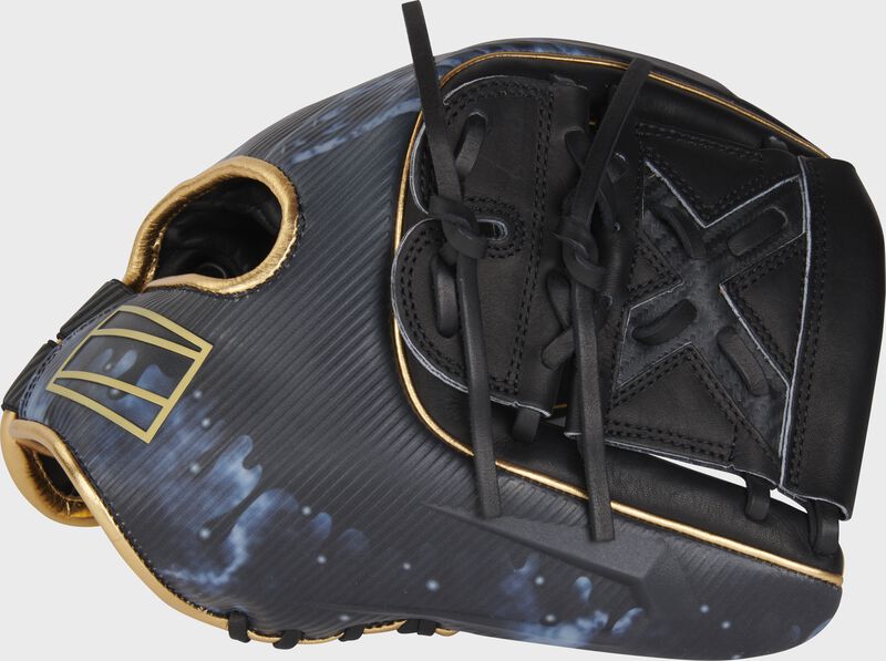 Thumb of a black REV1X 11.75" infield/pitcher's glove with a X-Laced 2-piece Solid web - SKU: REV205-9XB loading=