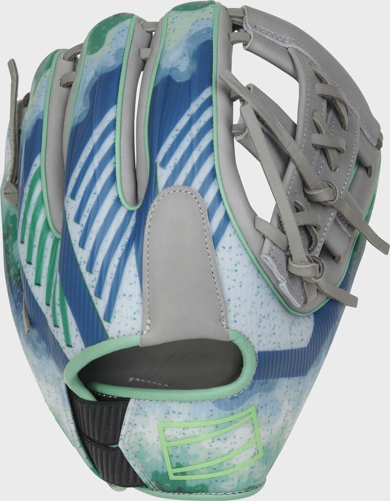 Back of a gray REV1X 11.5" split single post web glove with a stylish REV1X pattern on the back - SKU: REVFL12G loading=