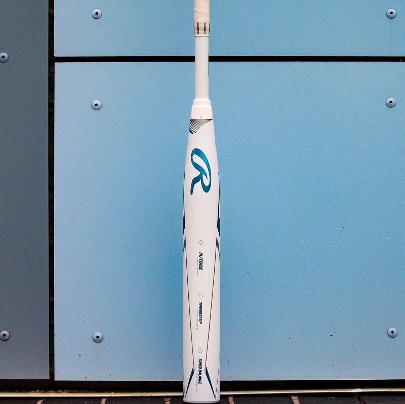 A white Mantra plus+ fastpitch bat in front of a blue wall - SKU: RFP3MP loading=