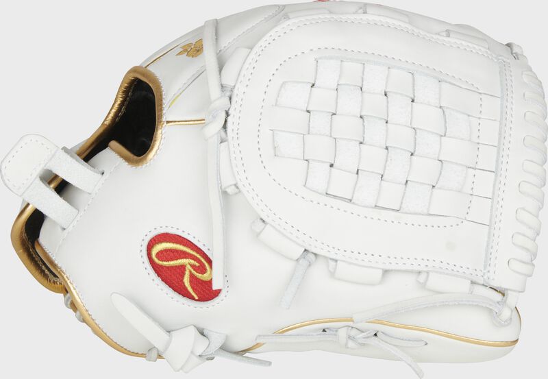 Web back view of red and white 2021 Liberty Advanced 12.5-inch fastpitch glove loading=