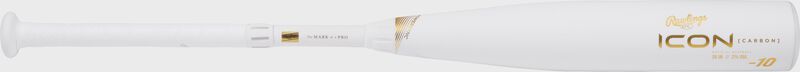 Full view of a white -10 Rawlings Icon USSSA bat shown left to right - SKU: RUT4I10 loading=