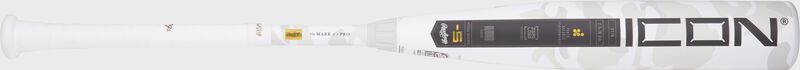 Image showing the full length of a white Rawlings Icon -5 USSSA bat loading=