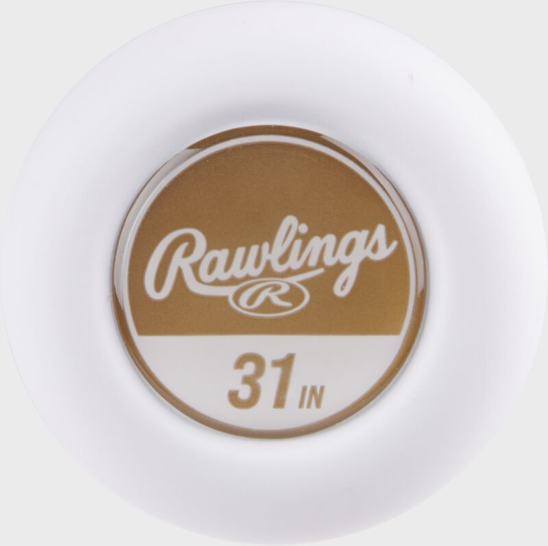 White knob with a gold sticker of a 31" Icon -5 USSSA bat loading=
