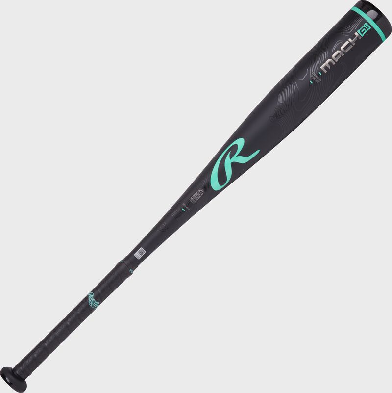 Secondary image of a black Mach AI USSSA -10 bat with a mint "R" logo above the handle loading=